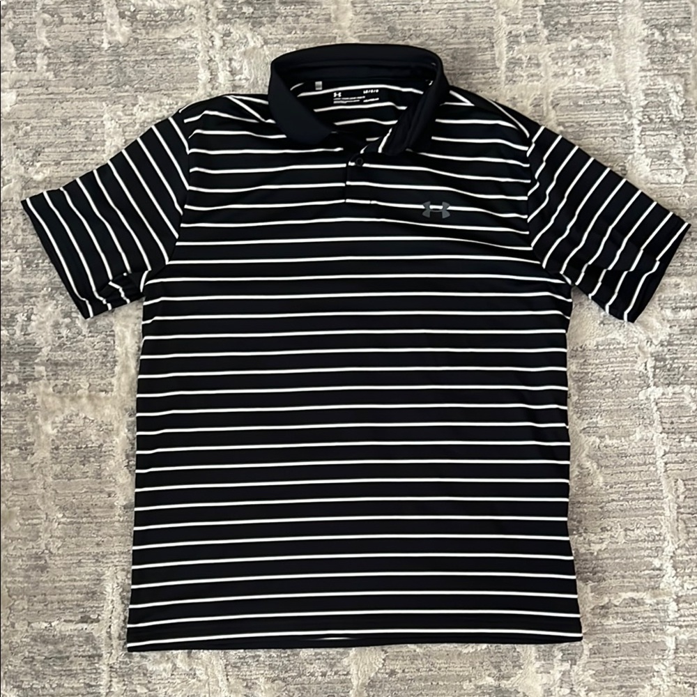 Under Armour Men's Heatgear Polo Shirt in Black and White Stripes